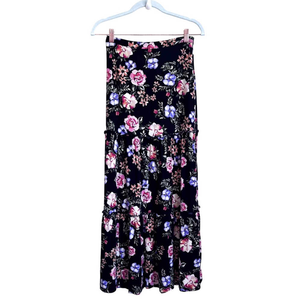 Y2K Cottage Floral Dark Romantic Boho Tiered Maxi Skirt Small Whimsigoth Fairy